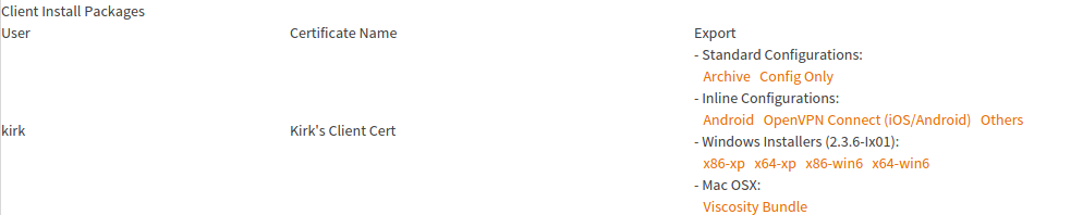 OpenVPN client export